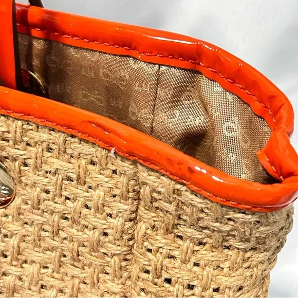 Anya Hindmarch Orange Patent Leather Trim Woven Beach Tote - Picture 13 of 13